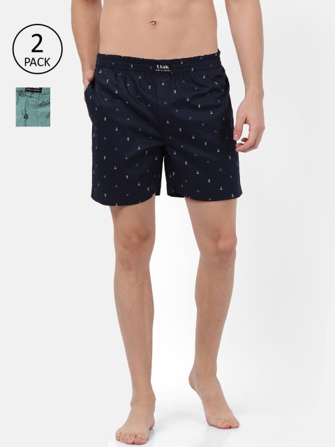 

Llak Jeans Men Pack of 2 Printed Pure Cotton Boxers SP-SET-2-GN-DK-S, Green