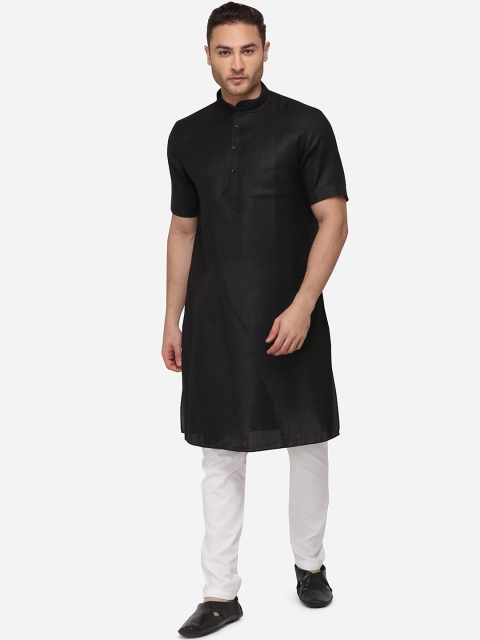 

JADE BLUE Men Black Solid Straight Modi Kurta