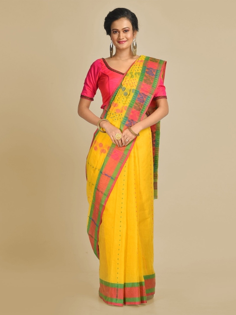 

Mitera Yellow Pure Cotton Handloom Woven Design Taant Saree