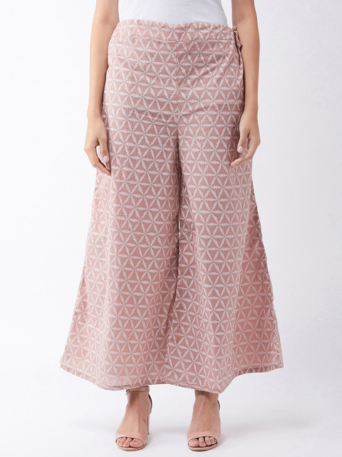 

InWeave Women Brown & Cream-Coloured Printed Flared Palazzos