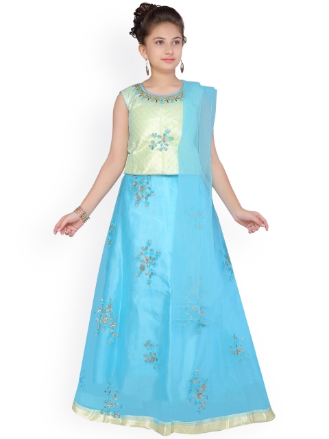 

Aarika Girls Blue & Turquoise Blue Embellished Ready to Wear Lehenga & Blouse with Dupatta