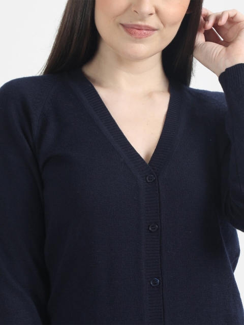 Monte Carlo Women Navy Blue Solid Cardigan Sweater