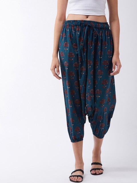 

InWeave Women Teal Blue & Red Kalamkari Printed Harem Pants