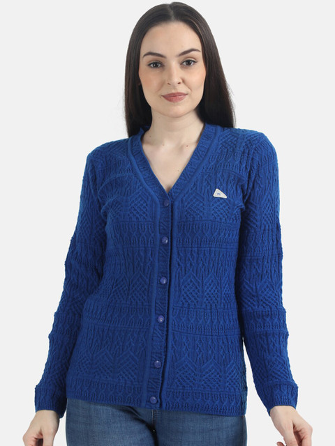 

Monte Carlo Women Blue Self Design Cardigan Sweater
