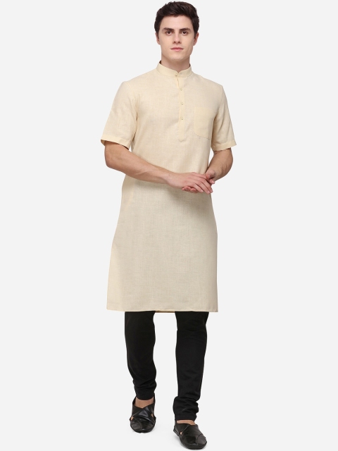 

JADE BLUE Men Beige Solid Straight Modi Kurta