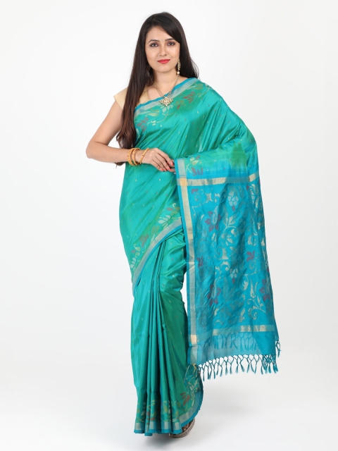 

SABOO COLLECTIONS Sea Green & Blue Pure Silk Woven Design Uppada Saree