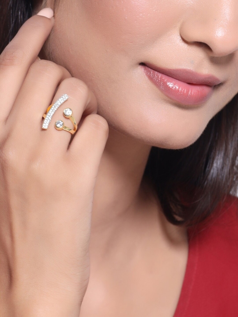 

Tistabene Gold-Plated & White AD-Studded Front Open Half Moon Cocktail Finger Ring