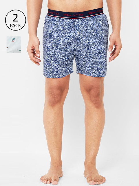 

URBAN SCOTTISH Men Pack of 2 Printed Boxers, Blue