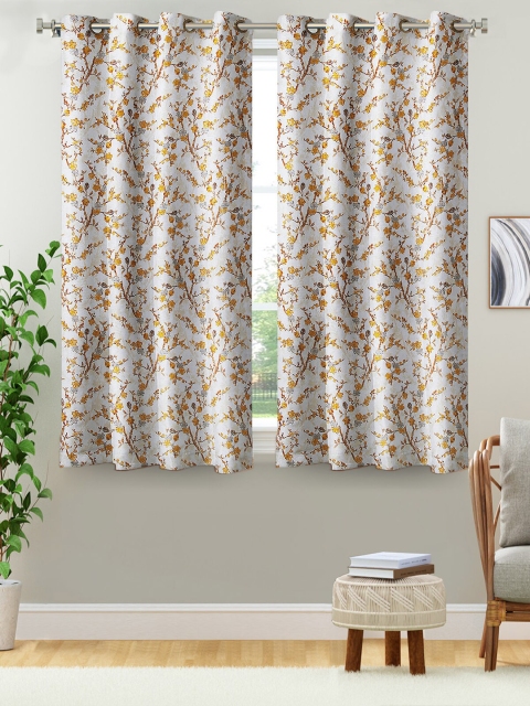 

Aura White & Brown Set of 2 Floral Window Curtains