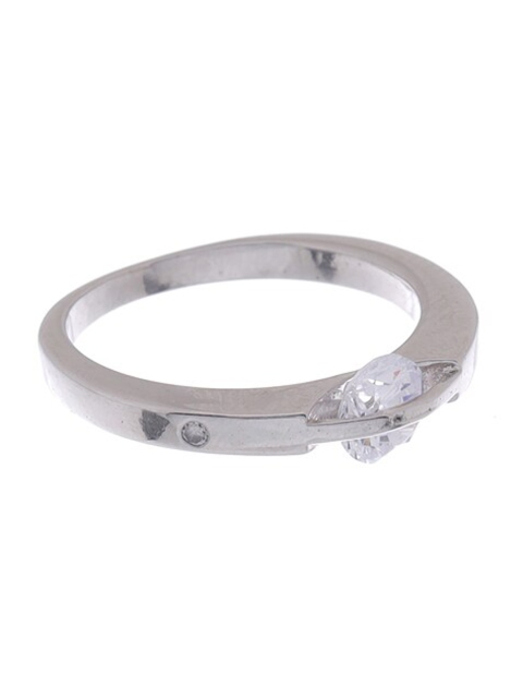 

Tistabene Rhodium-Plated Silver-Toned & White AD-Studded Solitaire Finger Ring