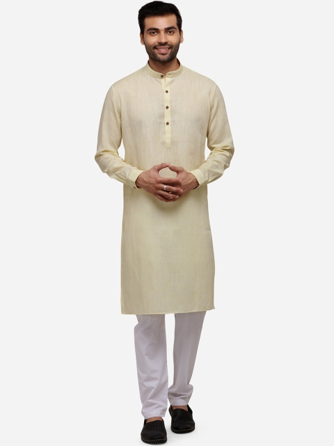 

JADE BLUE Men Yellow Solid Straight Modi Kurta