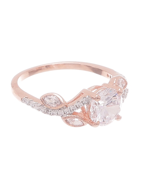 

Tistabene Rose Gold Plated & White AD-Studded Contemporary Solitaire Finger Ring