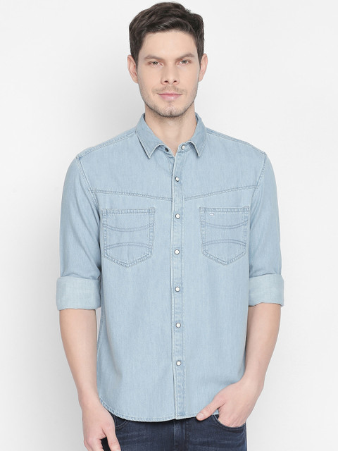 

Basics Men Blue Slim Fit Solid Casual Shirt