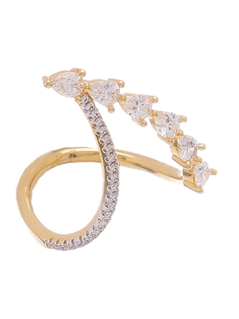 

Tistabene Gold-Toned & White AD-Studded Contemporary Design Finger Ring