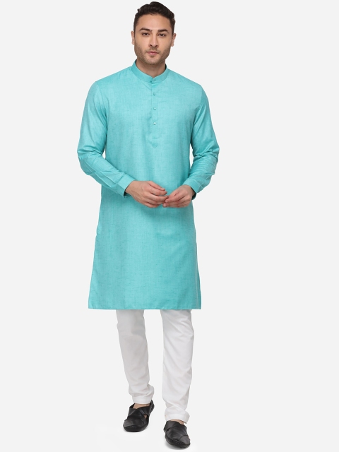 

JADE BLUE Men Turquoise Blue Solid Straight Modi Kurta