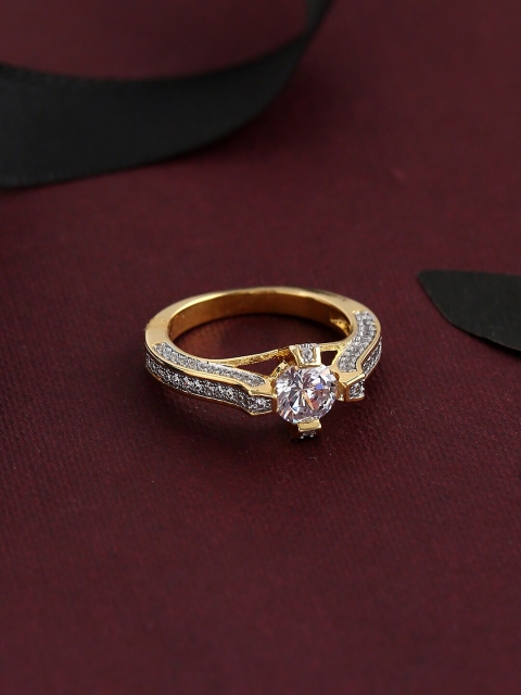 

Tistabene Gold-Toned & White AD-Studded Designer Solitaire Finger Ring