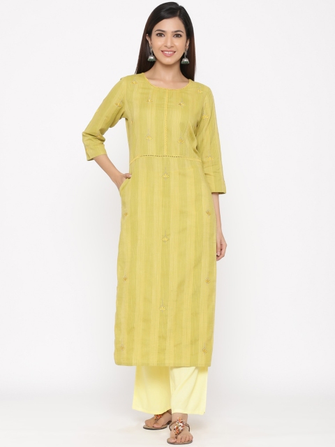 

Jaipur Kurti Women Lime Green Floral Embroidered Kurta with Palazzos