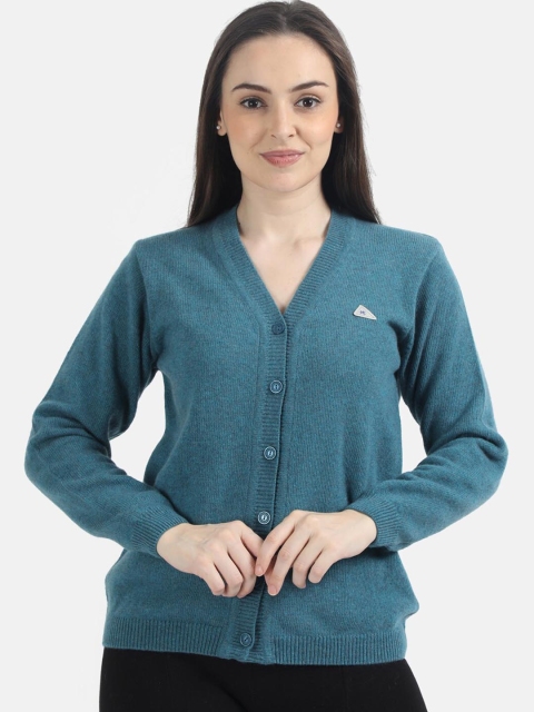 

Monte Carlo Women Teal Blue Solid Cardigan Sweater
