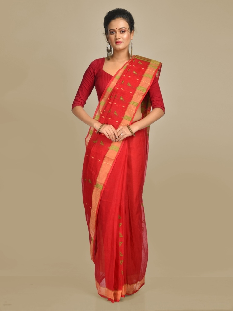 

Mitera Red Pure Cotton Handloom Woven Design Taant Saree