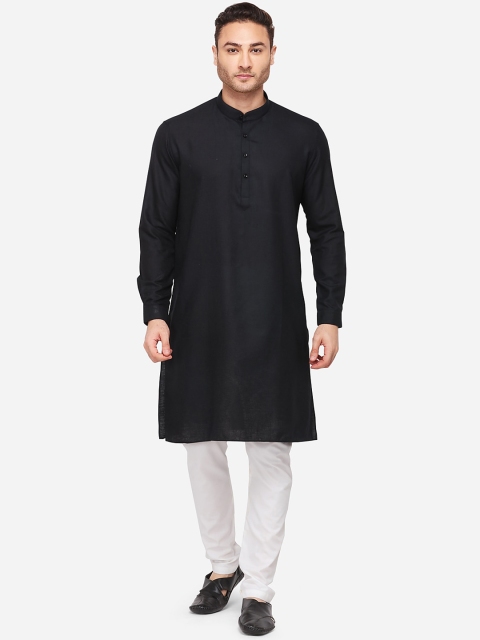 

JADE BLUE Men Black Solid Straight Kurta