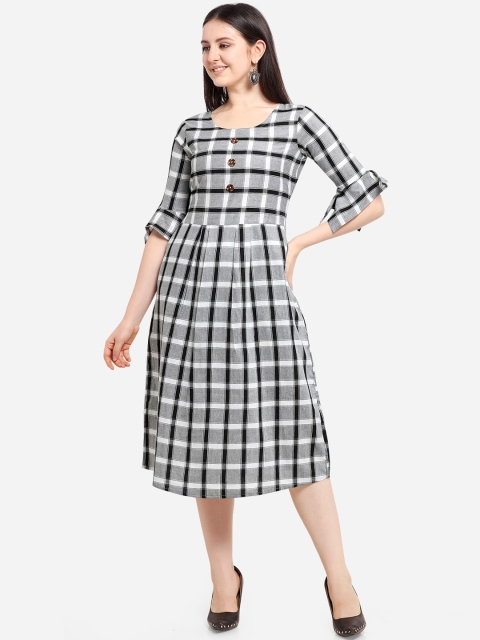 

Youthnic Women Black & White Checked Fit and Flare Dress