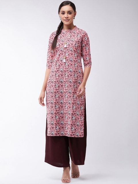 

InWeave Women Peach-Coloured Floral Printed Straight Kurta