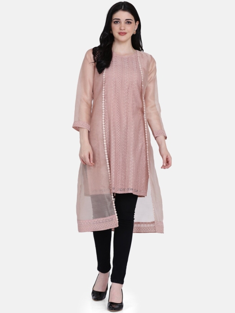 

Ojjasvi Women Pink Woven Design A-Line Kurta With Jacket