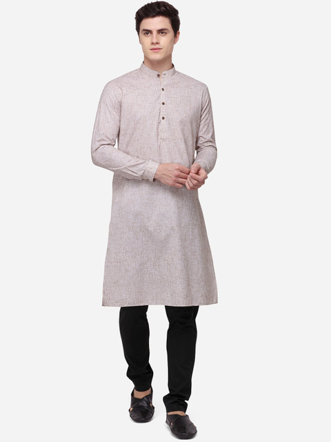 

JADE BLUE Men Brown Solid Straight Modi Kurta