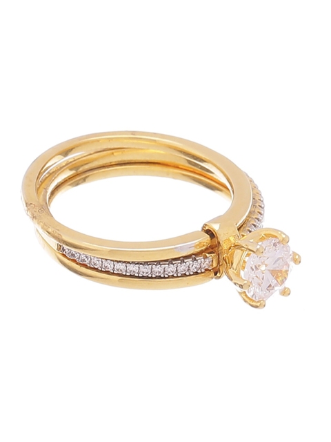 

Tistabene Gold-Plated & White AD-Studded Three Band Fused Finger Ring