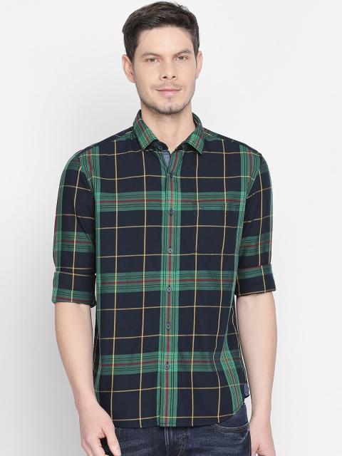 

Basics Men Green & Navy Blue Slim Fit Checked Casual Shirt