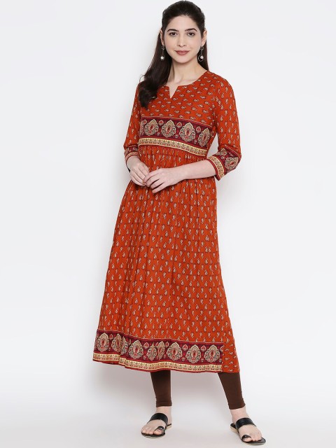 

ZRI Women Rust Orange Printed Anarkali Kurta