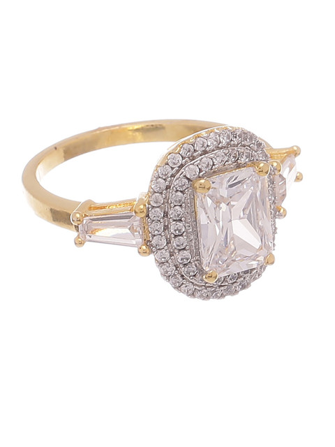 

Tistabene Gold-Plated White AD-Studded Emeral-Shape Handcrafted Finger Ring