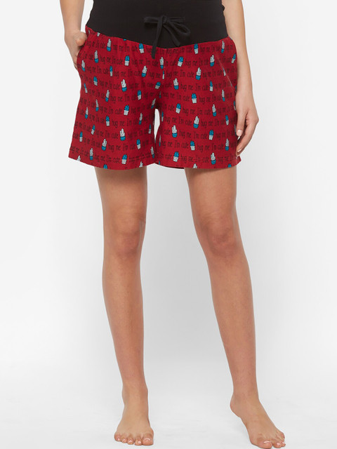 

Mystere Paris Women Maroon & Black Printed Maternity Shorts
