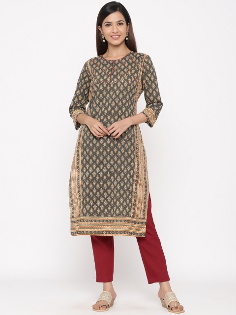 

Jaipur Kurti Women Grey & Brown Printed Straight Kurta