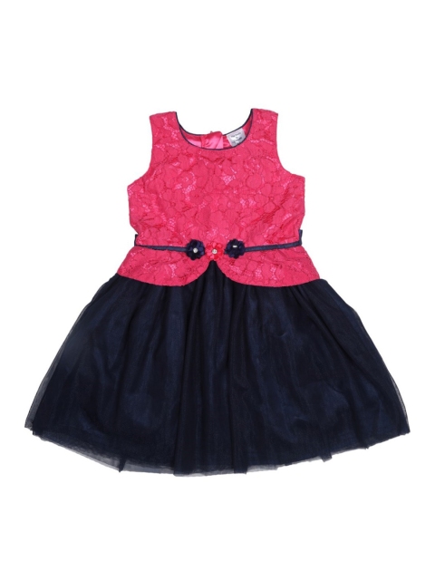 

Doodle Girls Navy Blue & Pink Colourblocked Fit and Flare Dress