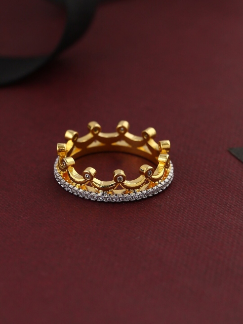 

Tistabene Gold-Plated White AD-Studded Crown Design Band Ring