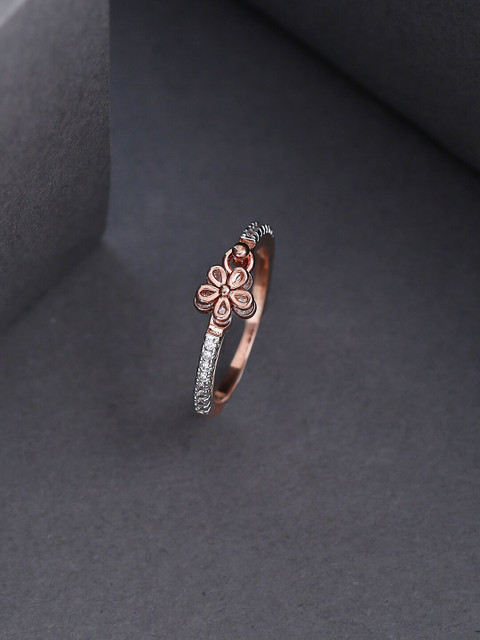 

Tistabene Rose Gold-Toned & White AD-Studded Floral Finger Ring