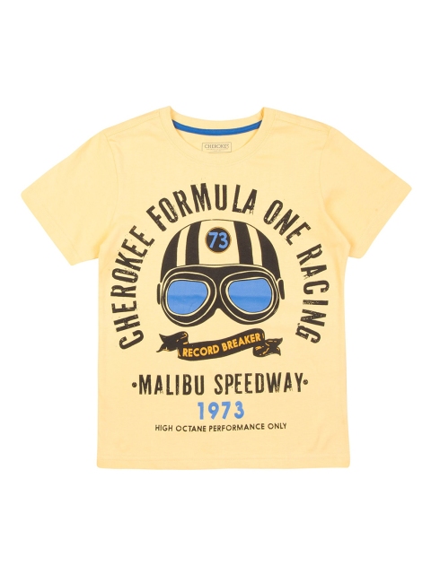 

Cherokee Boys Yellow & Green Printed Round Neck T-shirt