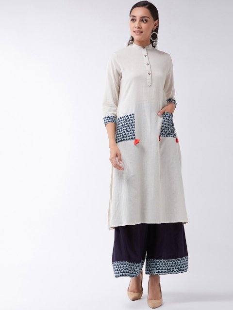 

InWeave Women Cream-Coloured & Blue Printed Anarkali Kurta