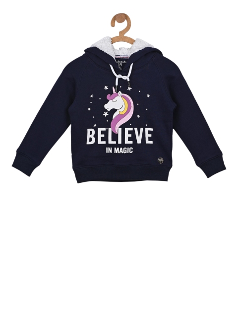

Stupid Cupid Girls Navy Blue Printed Hooded Sweatshirt