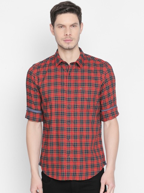 

Basics Men Red & Blue Slim Fit Checked Casual Shirt