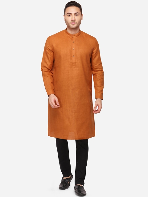 

JADE BLUE Men Orange Solid Straight Modi Kurta