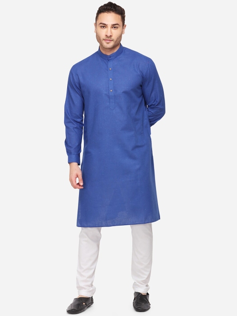

JADE BLUE Men Blue Woven Design Straight Modi Kurta
