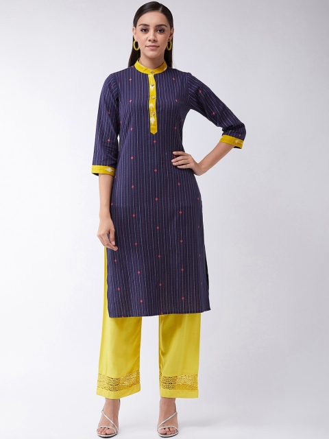 

InWeave Women Navy Blue Striped Straight Kurta