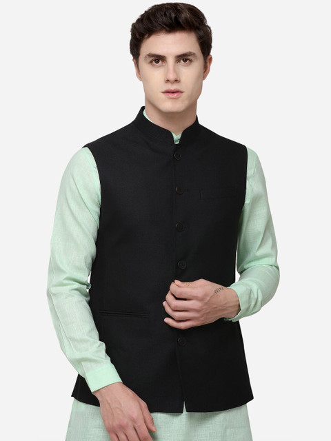 

JADE BLUE Men Black Woven Design Corduroy Modi Jacket