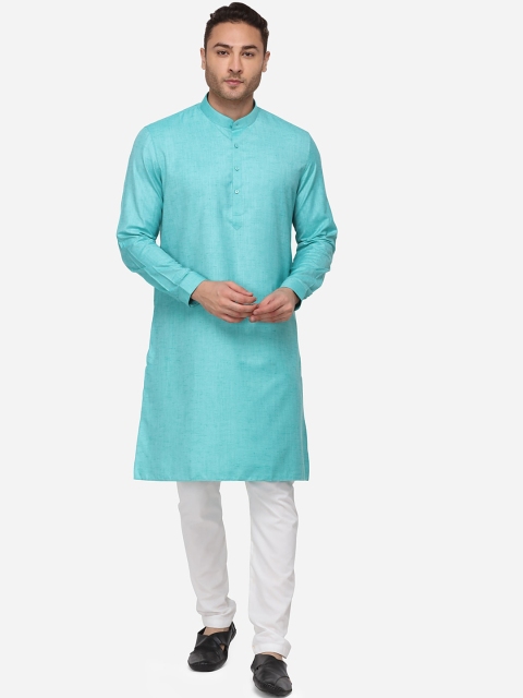 

JADE BLUE Men Turquoise Blue Solid Straight Modi Kurta