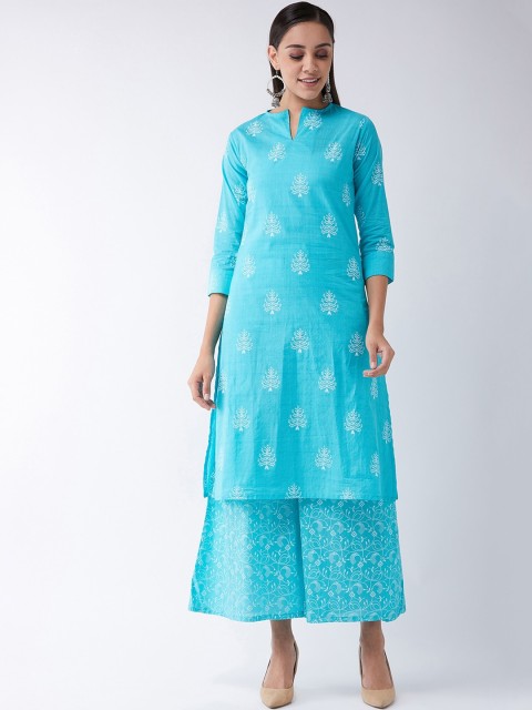 

InWeave Women Turquoise Blue Printed Straight Kurta