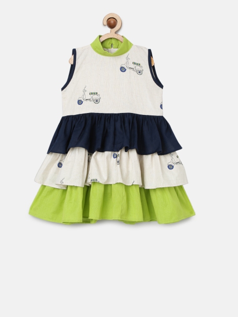 

Tutus By Tutu Girls Cream-Coloured & Navy Blue Colourblocked Fit and Flare Dress