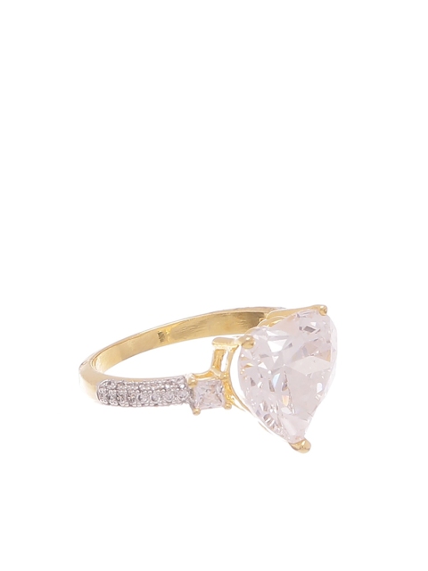 

Tistabene Gold-Toned & White AD-Studded Love Solitaire Finger Ring