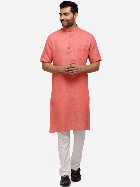 

JADE BLUE Men Pink Solid Straight Modi Kurta